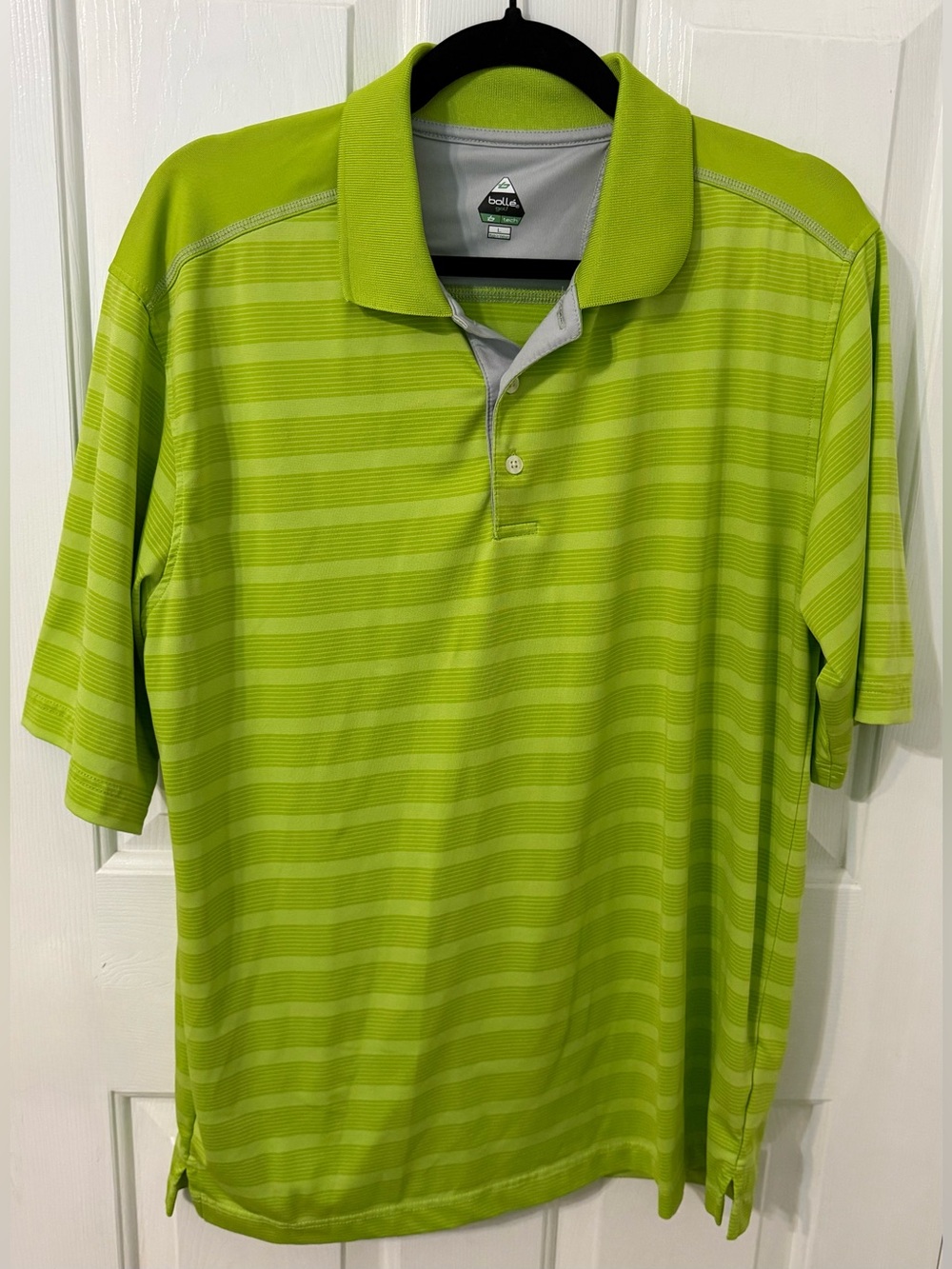 Bollé Golf B-Tech Men’s Large Lime Green Striped Performance Polo Shirt